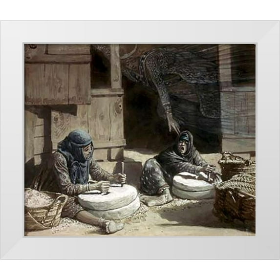 Tissot, James 30x26 White Modern Wood Framed Museum Art Print Titled - Two Women at The Mill