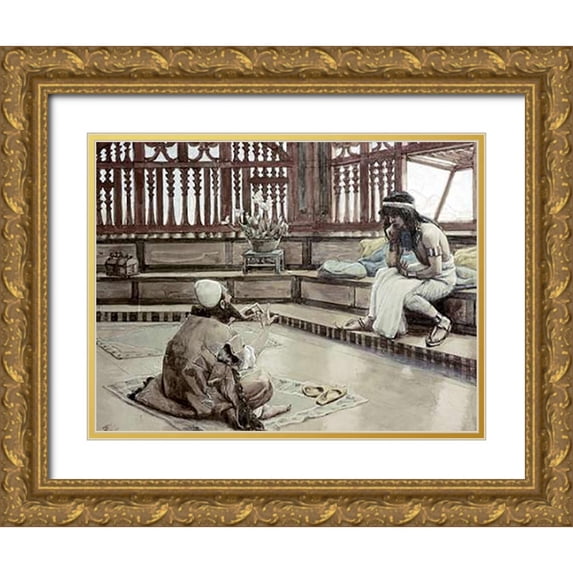 Tissot, James 32x25 Gold Ornate Wood Framed with Double Matting Museum Art Print Titled - Joseph Converses With Judah, His Brother