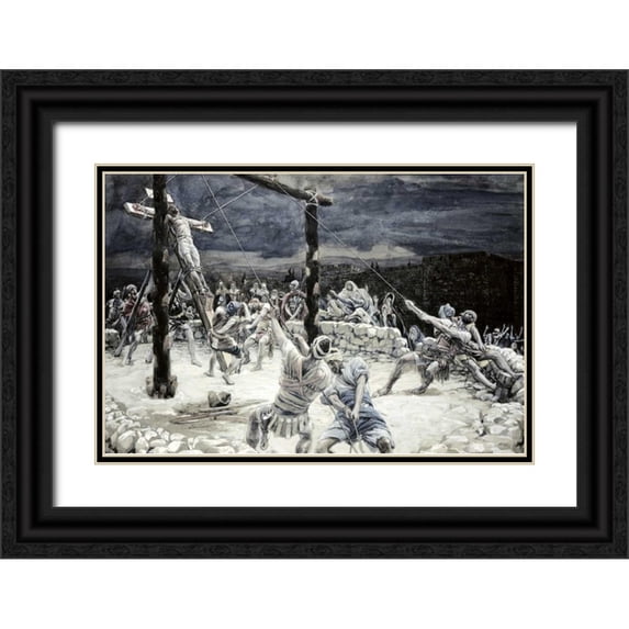 Tissot, James Jacques 14x11 Black Ornate Wood Framed with Double Matting Museum Art Print Titled - Raising of The Cross