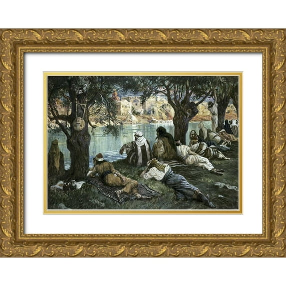 Tissot, James Jacques 14x11 Gold Ornate Wood Framed with Double Matting Museum Art Print Titled - By The Waters of Babylon