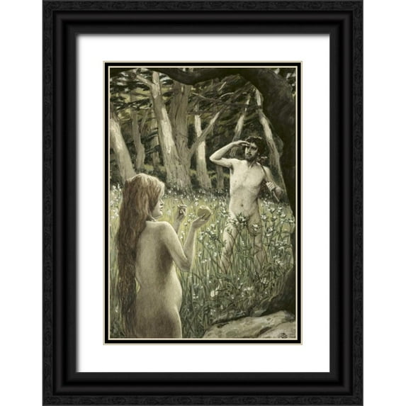 Tissot, James Jacques 14x18 Black Ornate Wood Framed with Double Matting Museum Art Print Titled - Adam Tempted by Eve