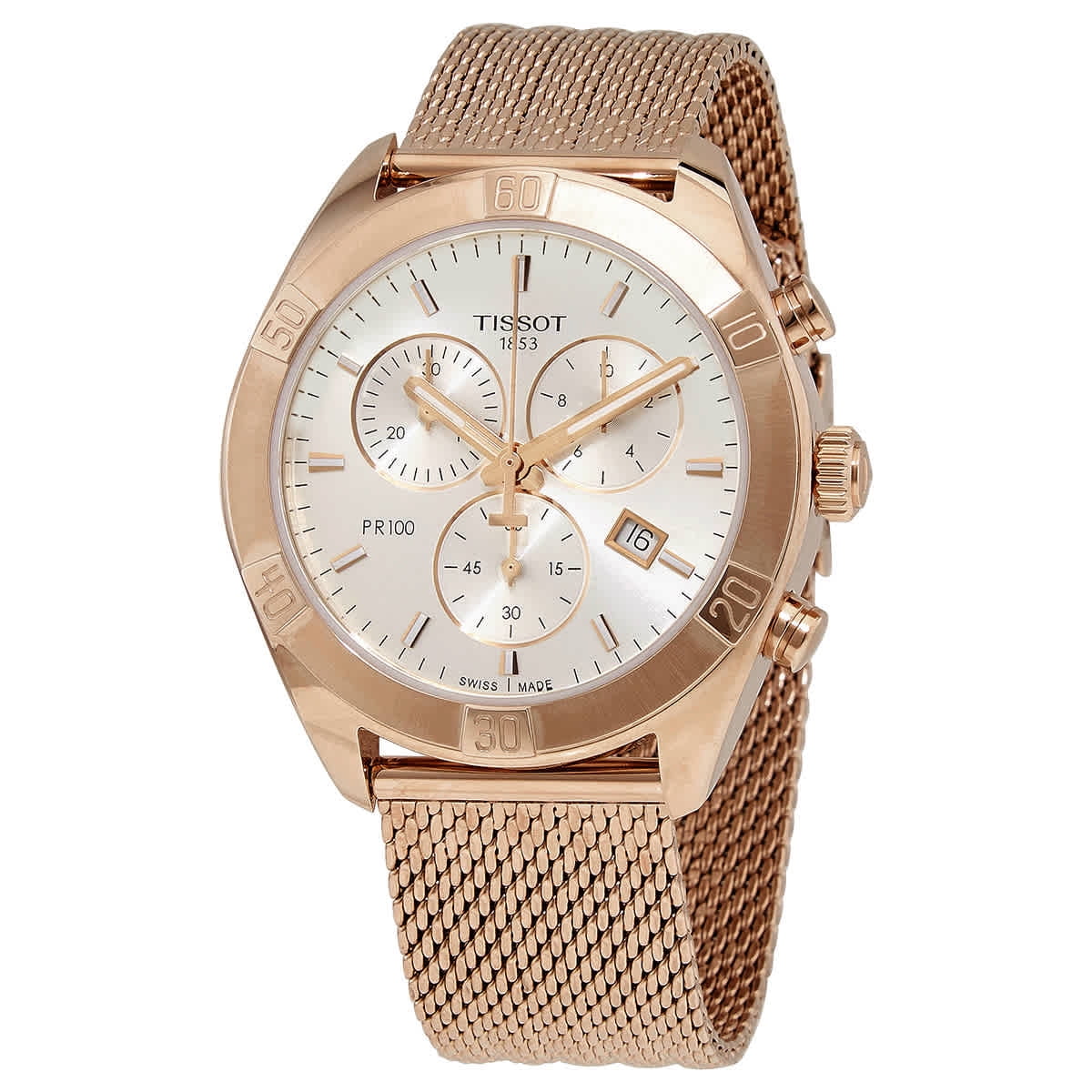 Pr 100 chronograph silver dial mesh bracelet men's watch deals