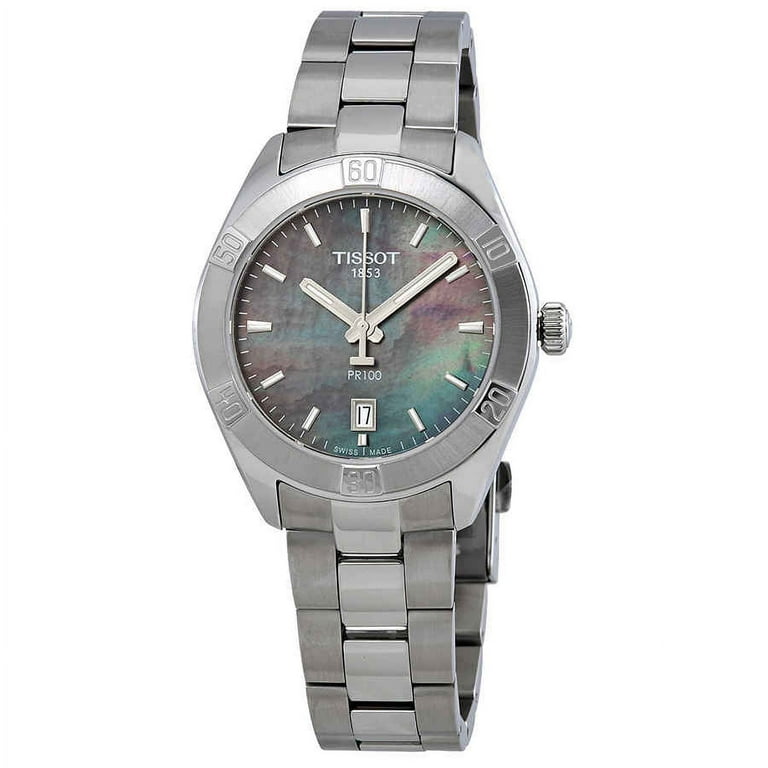 Tissot PR 100 クォーツ ブラックダイヤル レディースウォッチ Tissot PR 100 Sport Chic Black Mother of Pearl Dial Ladies