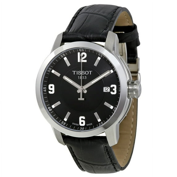 Tissot PRC 200 Quartz Black Dial Black Leather Sport Mens Watch T0554101605700