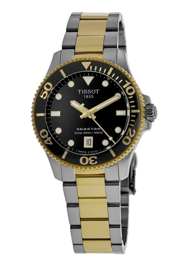 Seastar 1000 Quartz Black Dial Two-Tone Steel Women's Watch T120.210.22.051.00