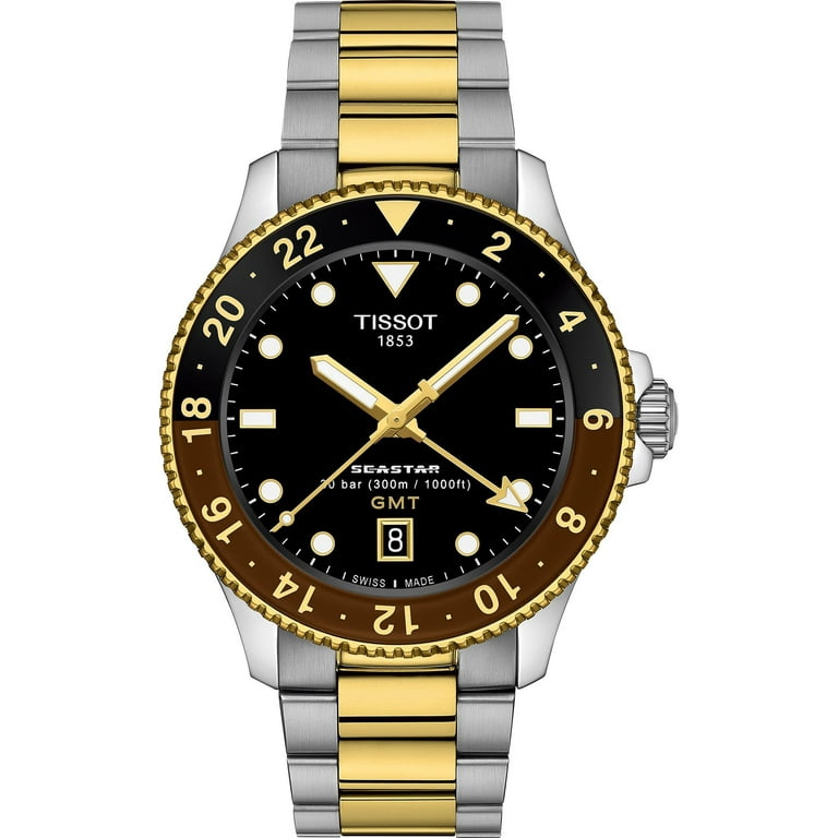 美品 フルセット TISSOT SEASTAR 1000 QUARTZ GMT Tissot Seastar 1000 Quartz GMT Black Dial Men's Watch
