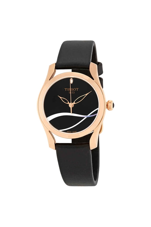 T-Wave Rose Gold Tone Womens Black Leather Watch T1122103605100