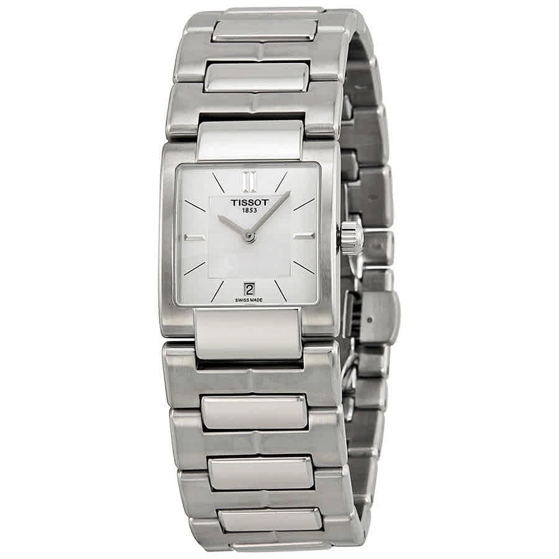 Rel gio de senhora em a o inoxid vel Tissot T2 com mostrador