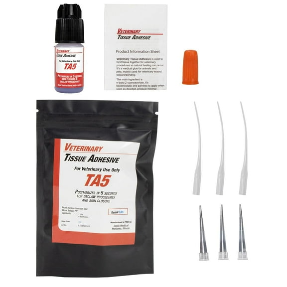 5 Second Tissue Adhesive, Vet Use, Blue, 3 Gram Bottle, 6 Applicators