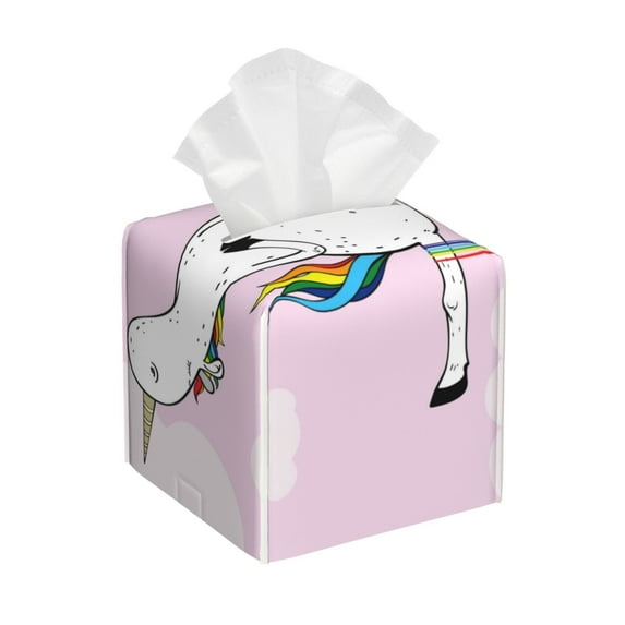 Tissue Aerial Yoga for Unicorn Box Cover Holder, Square by Xecao - Leather Decorative Organizer for Tabletop, Bathroom, Car, Office