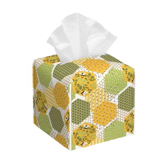 Tissue Bee honey Box Cover Holder, Square by Xecao - Leather Decorative Organizer for Tabletop, Bathroom, Car, Office