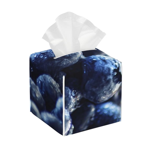 Tissue Blueberry Box Cover Holder, Square by Xecao - Leather Decorative Organizer for Tabletop, Bathroom, Car, Office