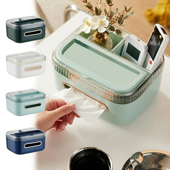 Tissue Box under $5! CQCYD Tissue Box Organizer with Storage, Multifunctional Paper Holder for Living Room, Remote Control Storage Box, Coffee Table Napkin Dispenser with Lid