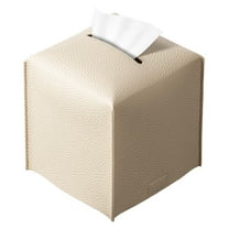 Tissue Box Cover, 12.7cm X 12.7cm, Modern PU Leather Square Tissue Box Holder for Creative Decoration, Perfect for Bathroom/Office/Car/Nightstand/Dining Table (Beige)