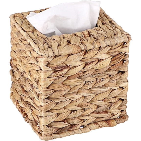 Tissue Box Cover, 5.7 x 5.7 x 5.9" Water Hyacinth Tissue Box, Woven Tissue Cover Wicker Cube Tissue Box Holder, Household Tissue Storage Organizer for Bathroom Toilet Table Desk Home Office Car