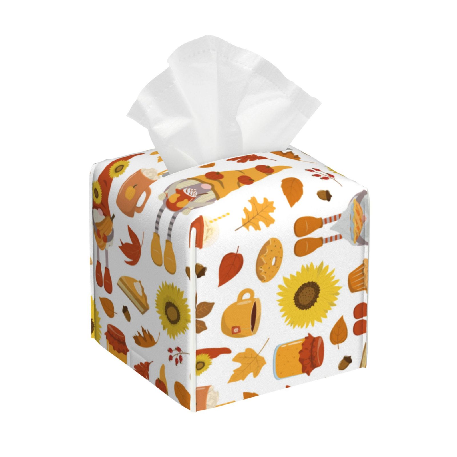 Tissue Box Cover, Autumn Harvest Gnomes Leather Tissue Box Holder ...