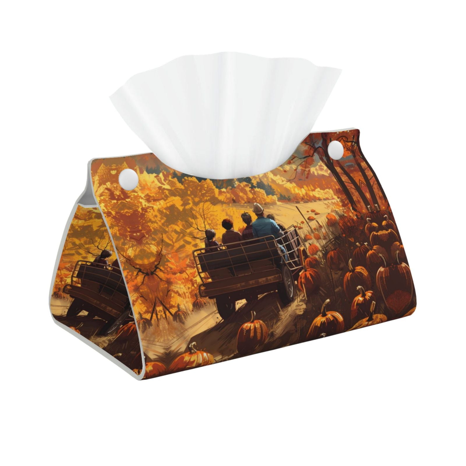 Tissue Box Cover, Autumn Pumpkin Patch Ride Leather Rectangular Tissue ...