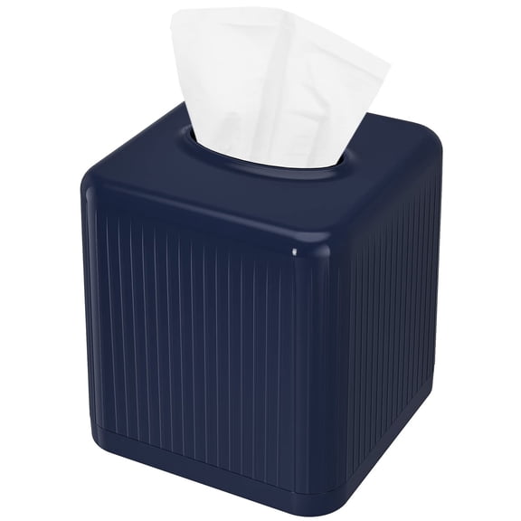 Tissue Box Cover with Base, Square Plastic Tissue Box Holder Decorative Tissue Cover Modern Cube Facial Tissue Dispenser for Bathroom Vanity Countertop, Living Room, Bedroom, Office
