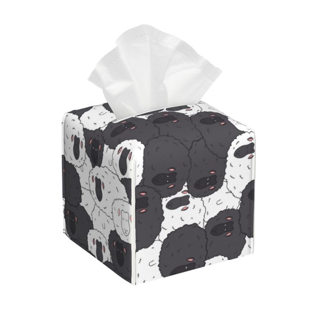 Tissue Box Cover, Black And White Sheeps Leather Tissue Box Holder