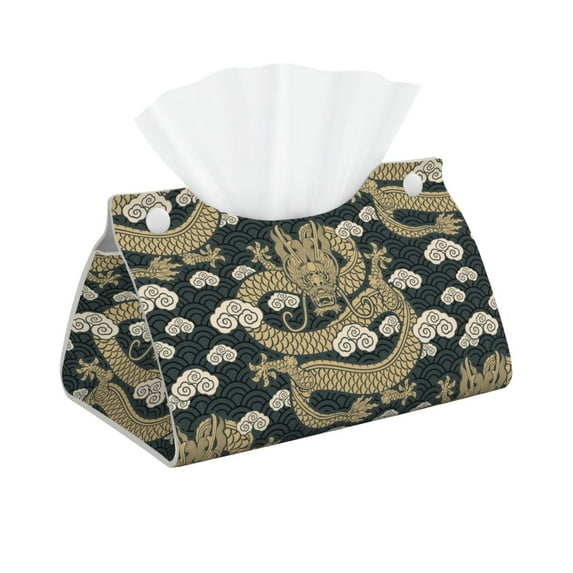 Tissue Box Cover, Black Golden Dragon Lanterns Leather Rectangular Tissue Holder, Waterproof Tissue Box Decorative For Bathroom Vanity Countertop/Night Stands/Office Desk