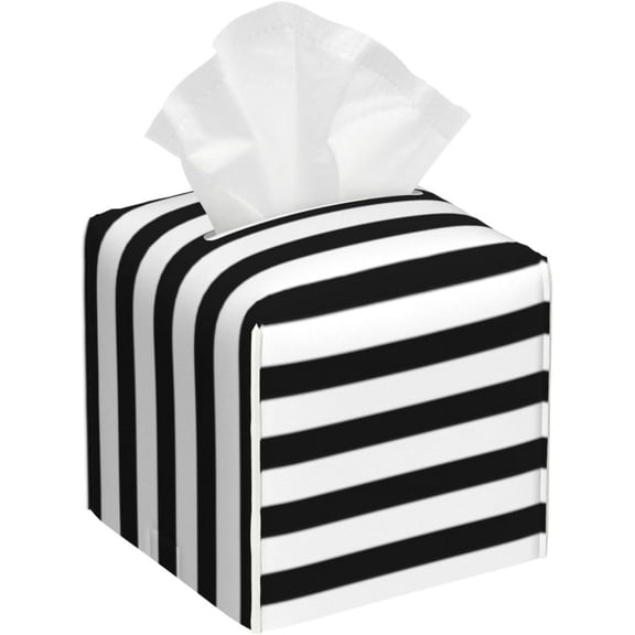 Tissue Box Cover Black and White Stripe Tissue Box Holder Tissue Box Cover Square Decorative Bathroom, Bedroom Or Office