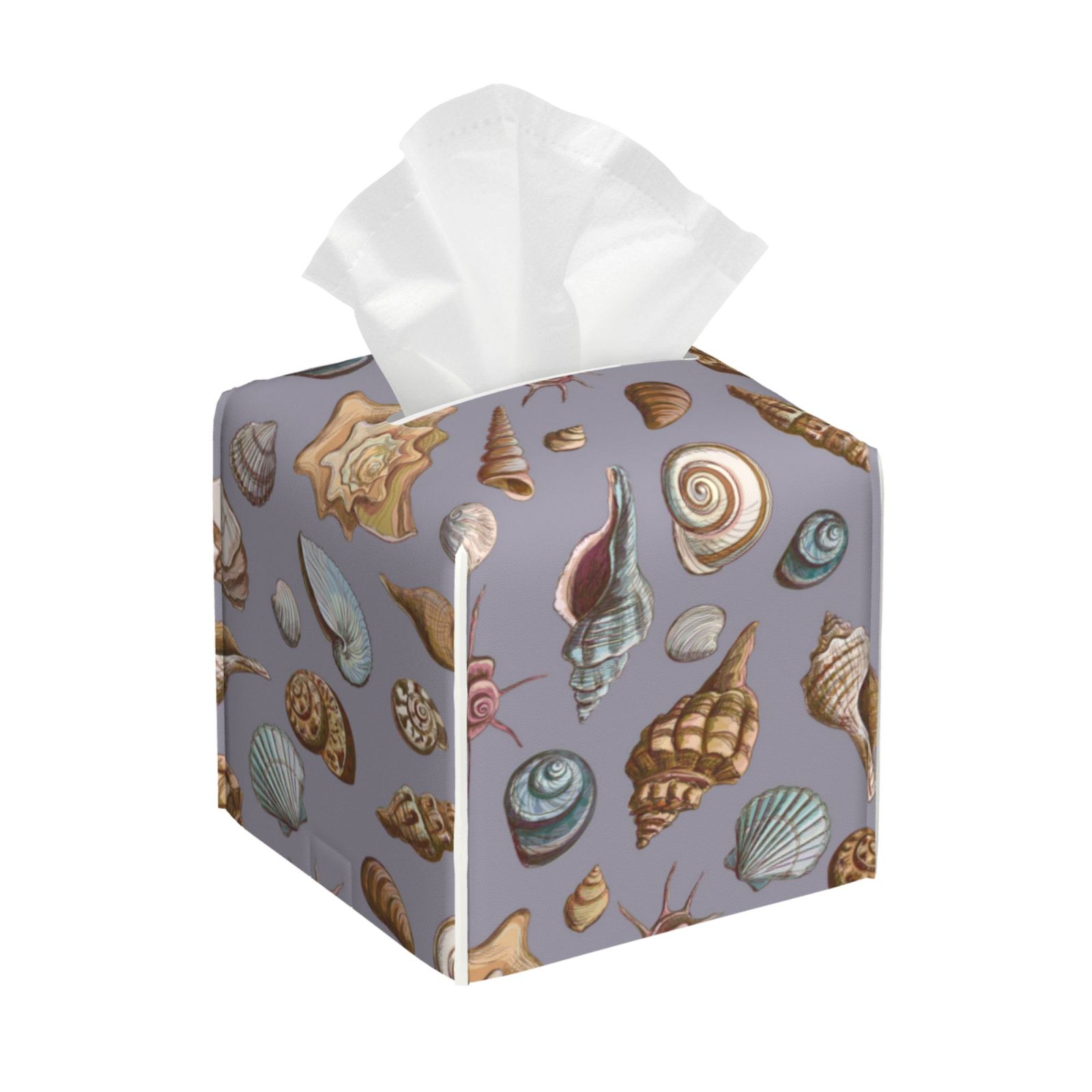 Shell Pack Tissue Tissue Box Cover, Conch Shells Print No.9014 Leather Tissue Box Holder ...