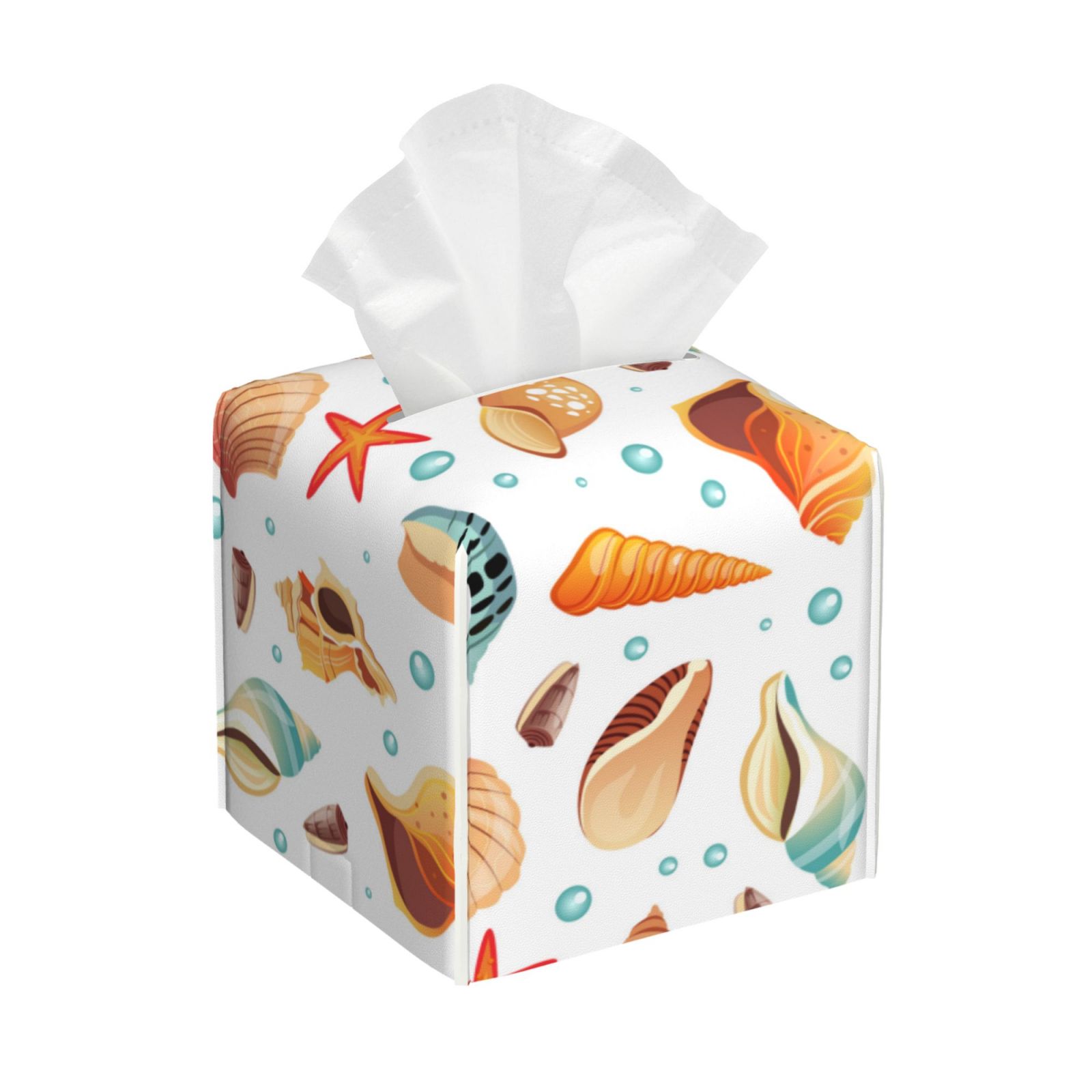 Tissue Box Cover, Conch Shells Print No.9033 Leather Tissue Box Holder ...