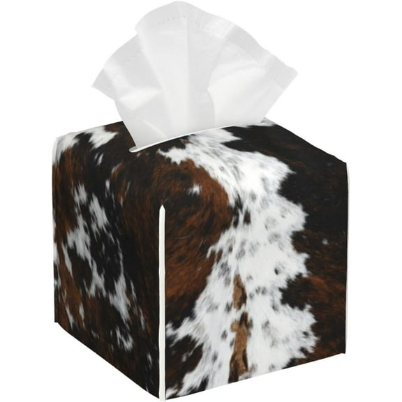 Tissue Box Cover Cowhide, Cow Skin Print Pattern Tissue Box Holder Tissue Box Cover Square Decorative Bathroom, Bedroom Or Office