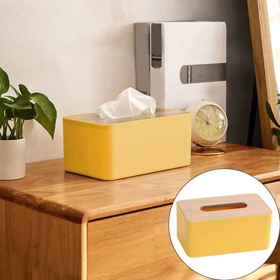 Tissue Box Cover Cozival Wooden Rectangular Tissue Box Cover, Multifunctional Facial Tissue Holder Dispenser for Bathroom Vanity, Bedroom Dresser, Night Stand, and Desk, Natural Home Decor, Yellow