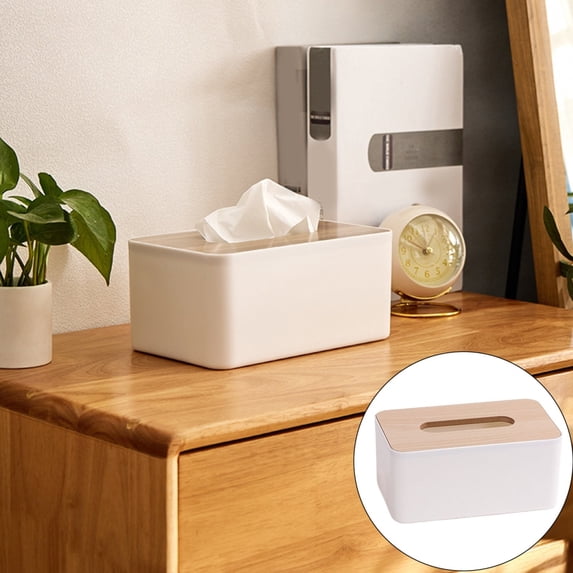 Tissue Box Cover Cozival Wooden Rectangular Tissue Box Cover, Multifunctional Facial Tissue Holder Dispenser for Bathroom Vanity, Bedroom Dresser, Night Stand, and Desk, Natural Home Decor, White