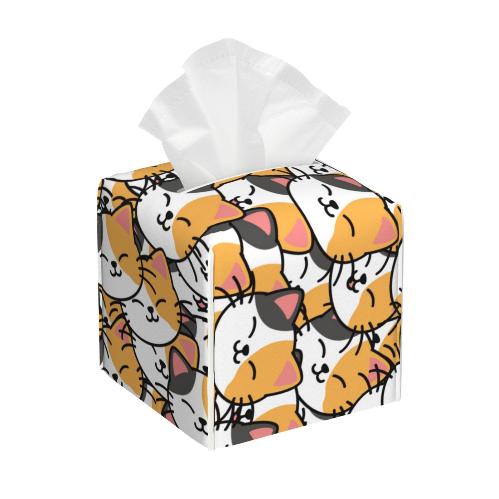 Tissue Box Cover, Cute Cartoon Smiling Cat Face Leather Tissue Box ...