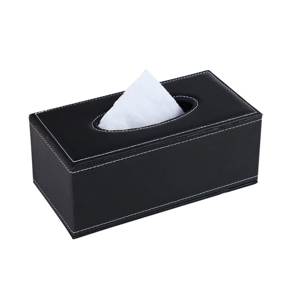 Tissue Box Cover, Decorative PU Holder for Home, Office, and Car, Black Leather Rectangle