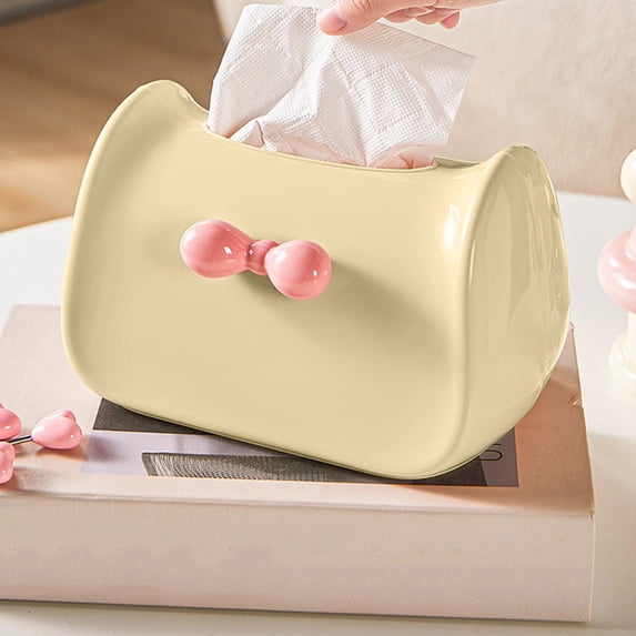 Tissue Box Cover, Decorative Paper Holder, Dopamine Bow Tie Design, for Home Desktop Kitchen Living Room Bathroom