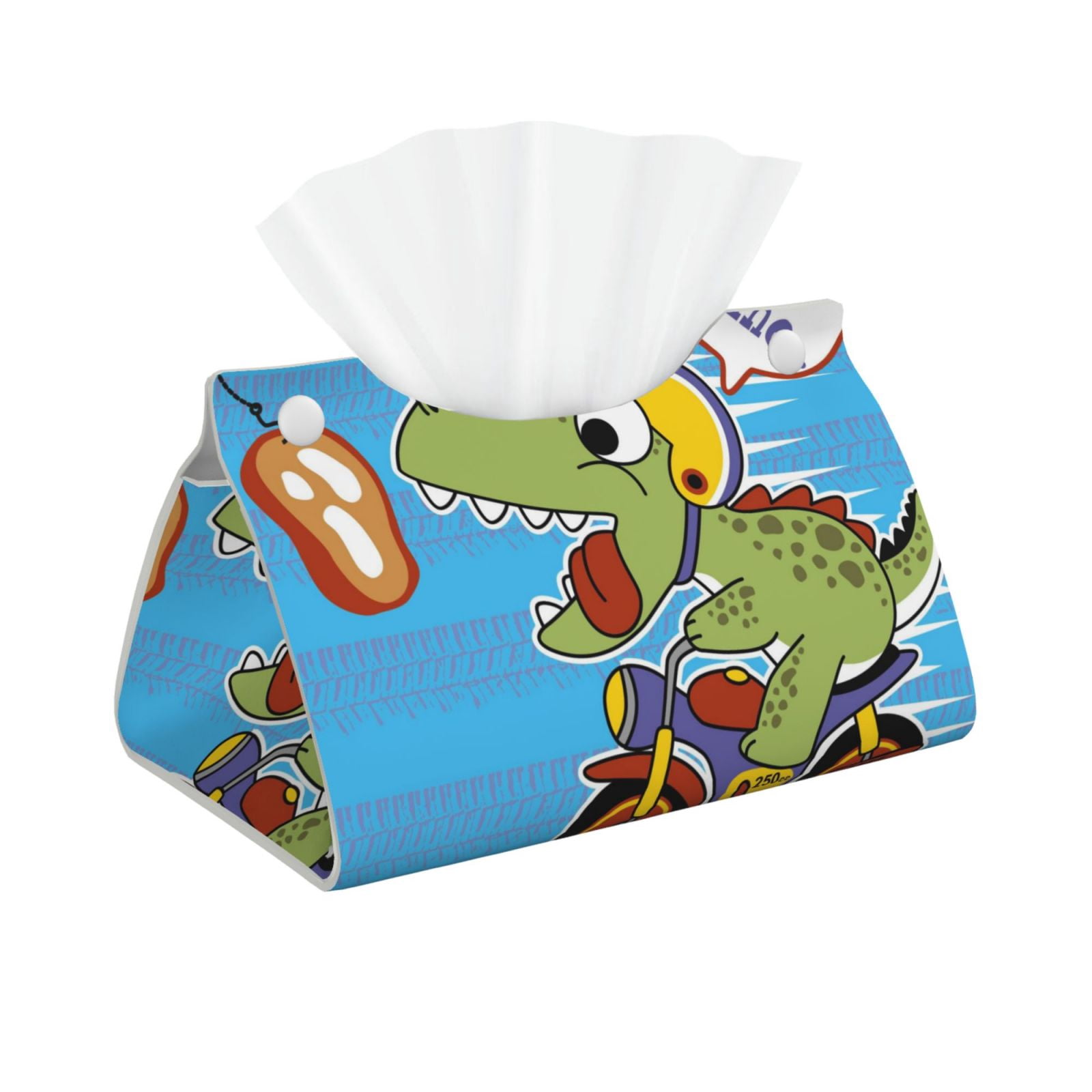 Tissue Box Cover, Dinosaur Riding a Motorcycle Rectangular Leather ...