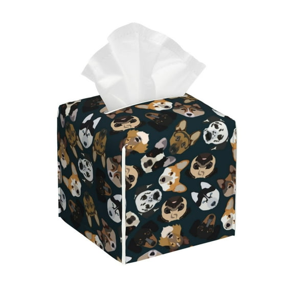 Tissue Box Cover, Dogs Leather Tissue Box Holder - Tissue Case Facial Paper Organizer for Bathroom, Vanity Countertop, Tabletop, Car, Night Stands