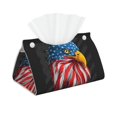 Tissue Box Cover, Eagle Head With American Flag Rectangular Leather