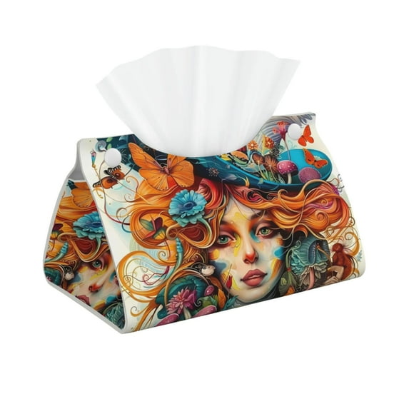 Tissue Box Cover, Fantastical Butterfly Woman Leather Rectangular Tissue Holder, Waterproof Tissue Box Decorative For Bathroom Vanity Countertop/Night Stands/Office Desk