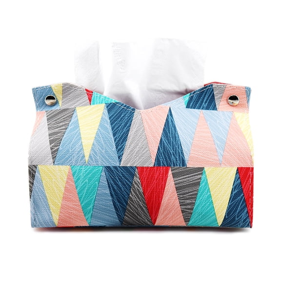 Tissue Box Cover, Geometric Painting PU Leather Rectangle Tissue Box Cover Bathroom Accessories, Tissue Box Holder-blue