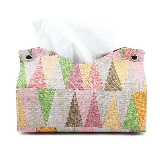 Tissue Box Cover, Geometric Painting PU Leather Rectangle Tissue Box Cover Bathroom Accessories, Tissue Box Holder-pink