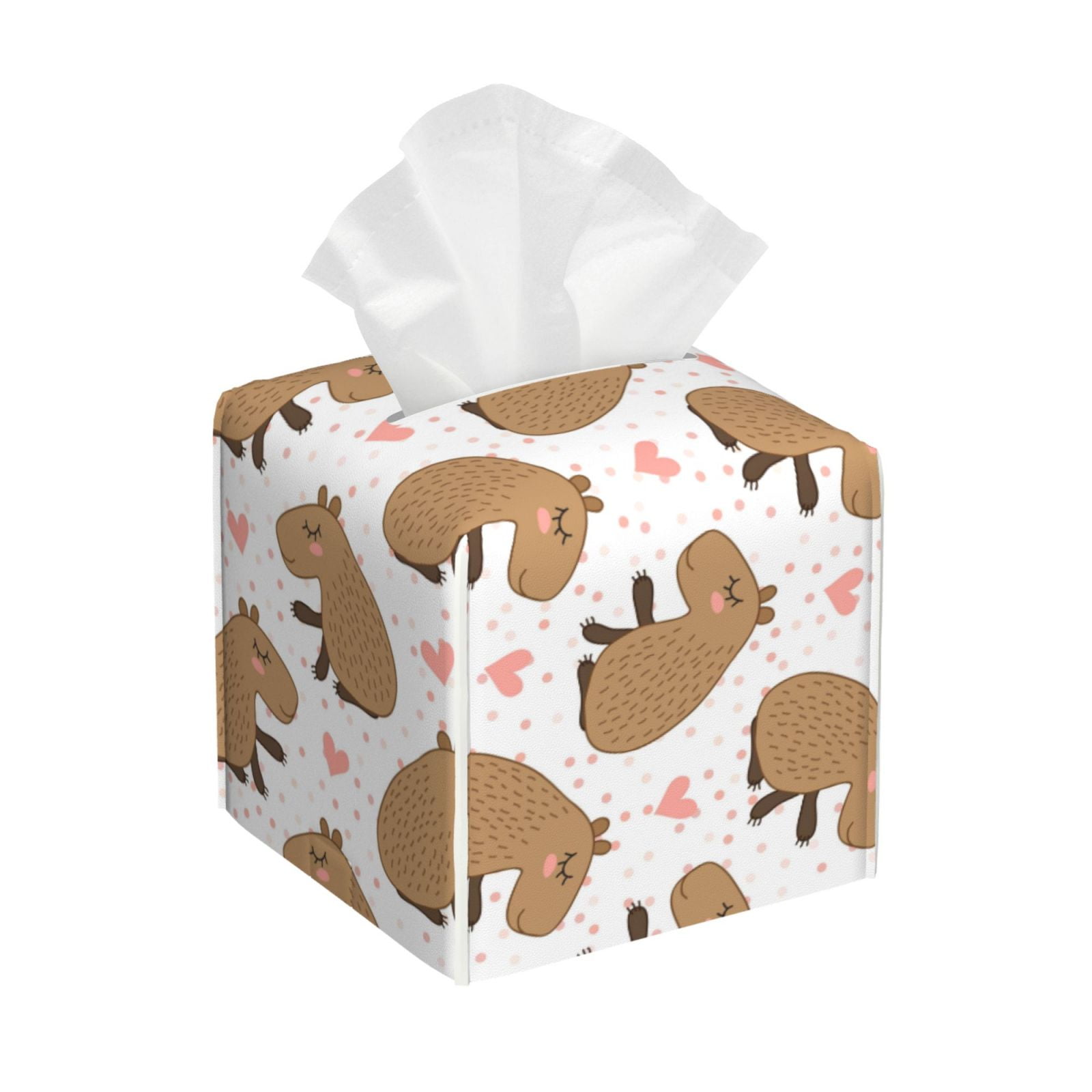 Tissue Box Cover, Heart Capybara Print Leather Tissue Box Holder ...