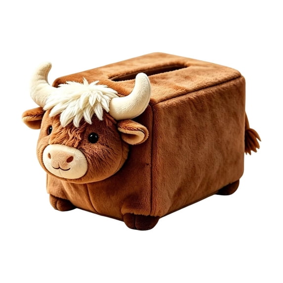 Tissue Box Cover,Highland‑Cow‑Shaped Top‑Cutout Tissue Opening for Living‑Room Tabletop Bedroom
