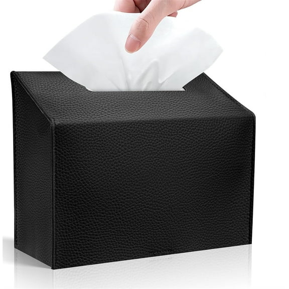 Tissue Box Cover Holder Compatible with Disposable Paper Hand Towels, NOGIS Leather Paper Towel Dispenser for Tabletop, Bathroom, Car, Office (Black)