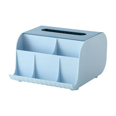 Tissue Box Cover Holder- Square Multifunction Nightstand Organizer Tissue Storage Box for Bedroom,Bathroom,Office; Compartments Hold Remote Controls