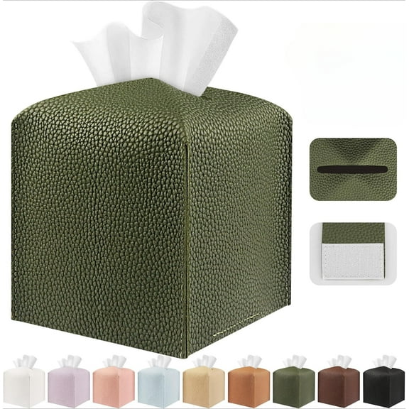Tissue Box Cover Holder Square Tissue Cube Cover PU Leather Tissue Organizer with Bottom Belt for Bathroom, Tabletop, Car, Night Stands, Office, Home, Kitchen