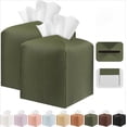 thumbnail image 1 of Tissue Box Cover Holder Square Tissue Cube Cover PU Leather Tissue Organizer with Bottom Belt for Bathroom, Tabletop, Car, Night Stands, Office, Home, Kitchen, 1 of 4