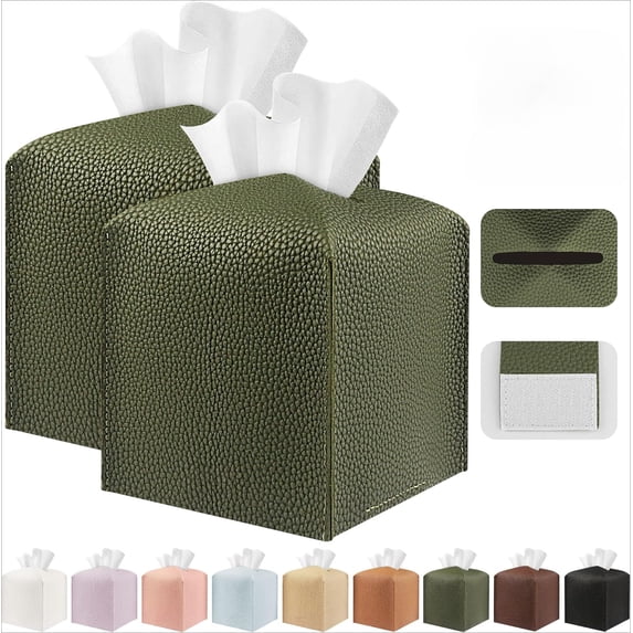 Tissue Box Cover Holder Square Tissue Cube Cover PU Leather Tissue Organizer with Bottom Belt for Bathroom, Tabletop, Car, Night Stands, Office, Home, Kitchen