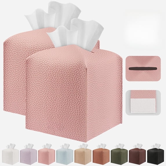 Tissue Box Cover Holder Square Tissue Cube Cover PU Leather Tissue Organizer with Bottom Belt for Bathroom, Tabletop, Car, Night Stands, Office, Home, Kitchen