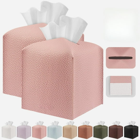 Tissue Box Cover Holder Square Tissue Cube Cover PU Leather Tissue Organizer with Bottom Belt for Bathroom, Tabletop, Car, Night Stands, Office, Home, Kitchen