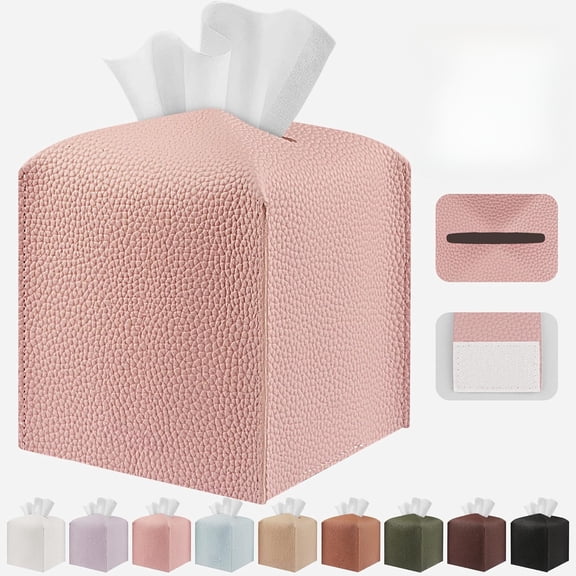 Tissue Box Cover Holder Square Tissue Cube Cover PU Leather Tissue Organizer with Bottom Belt for Bathroom, Tabletop, Car, Night Stands, Office, Home, Kitchen