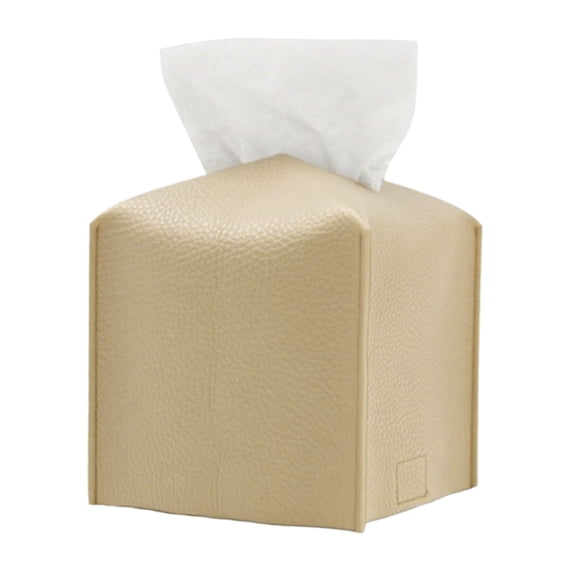 Tissue Box Cover Holder, Square with Bottom Belt - PU Leather Decorative Organizer for Tabletop, Bathroom, Car, Office
